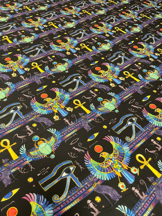 Egyptian Symbol Crepe Fabric by the Metre – Mystical Design