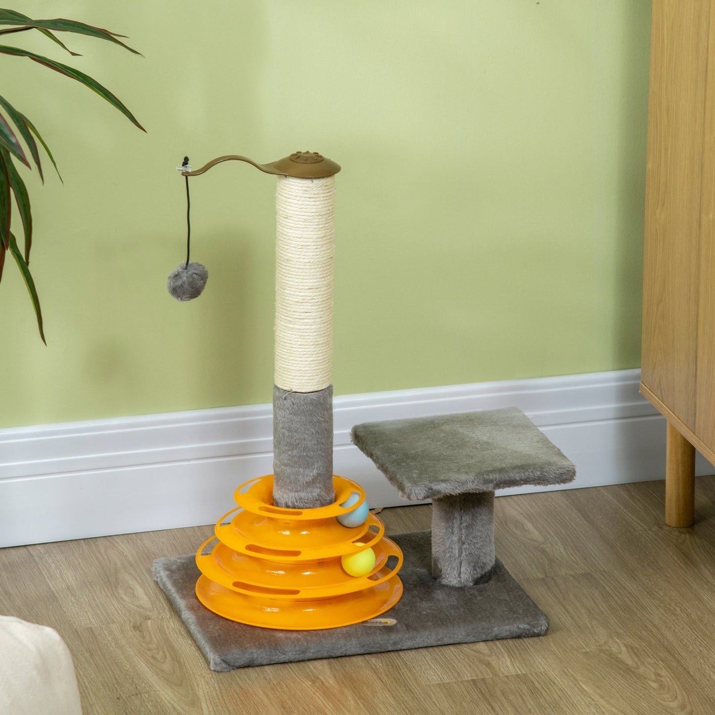 PawHut Cat Tree Tower Activity Center Climbing Stand Kitten House Furniture with Scratching Posts Toy abd Perch 56cm Grey