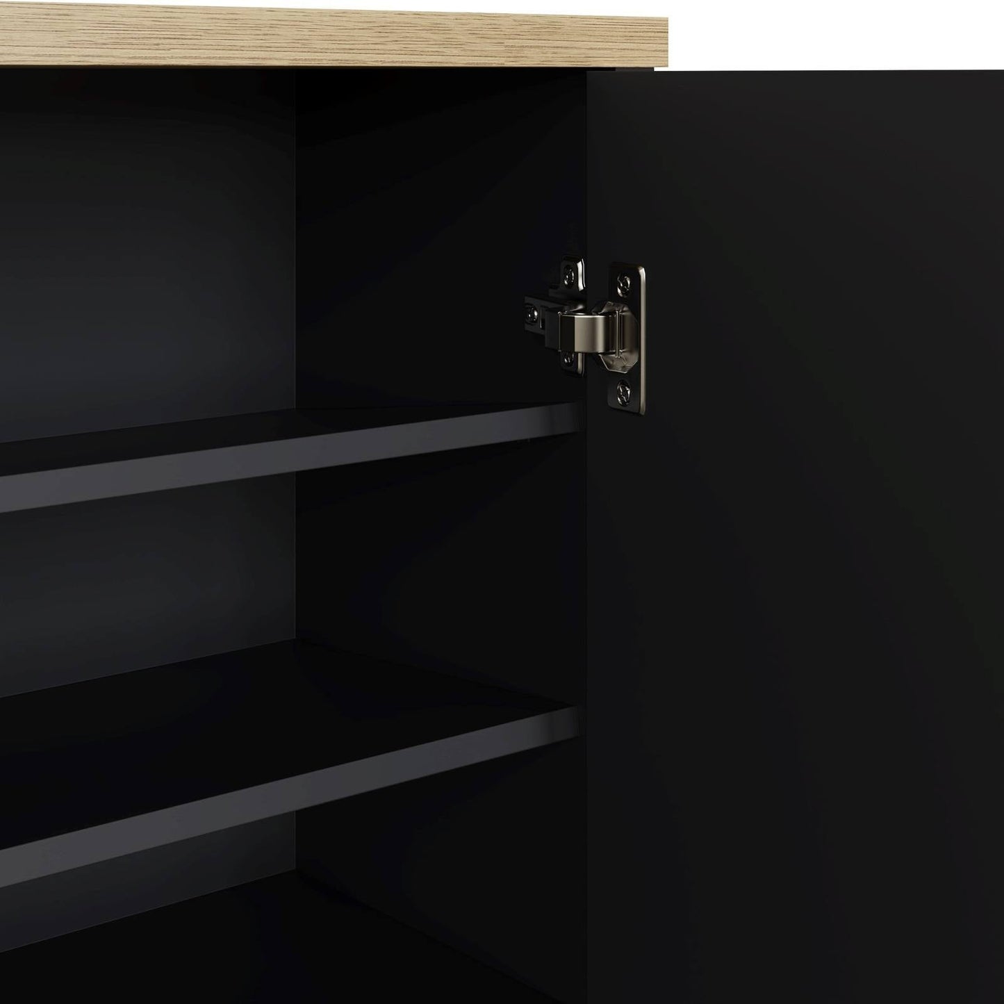 Lancaster Tall Shoe Storage Black & Oak 2 Doors 6 Shelves