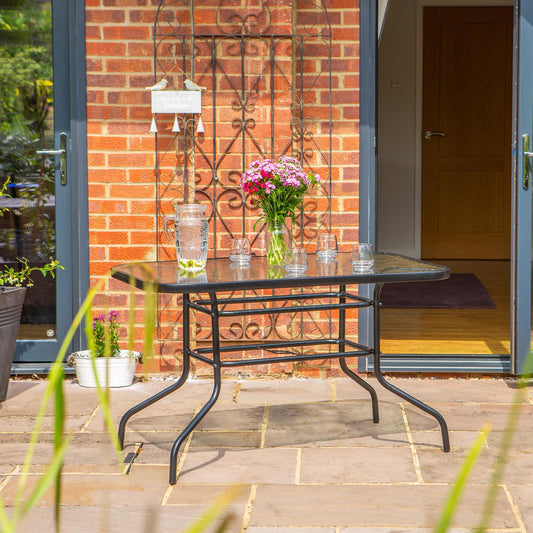Four-Seater Sussex Black Metal Glass Top Garden Table 120cm x 70cm