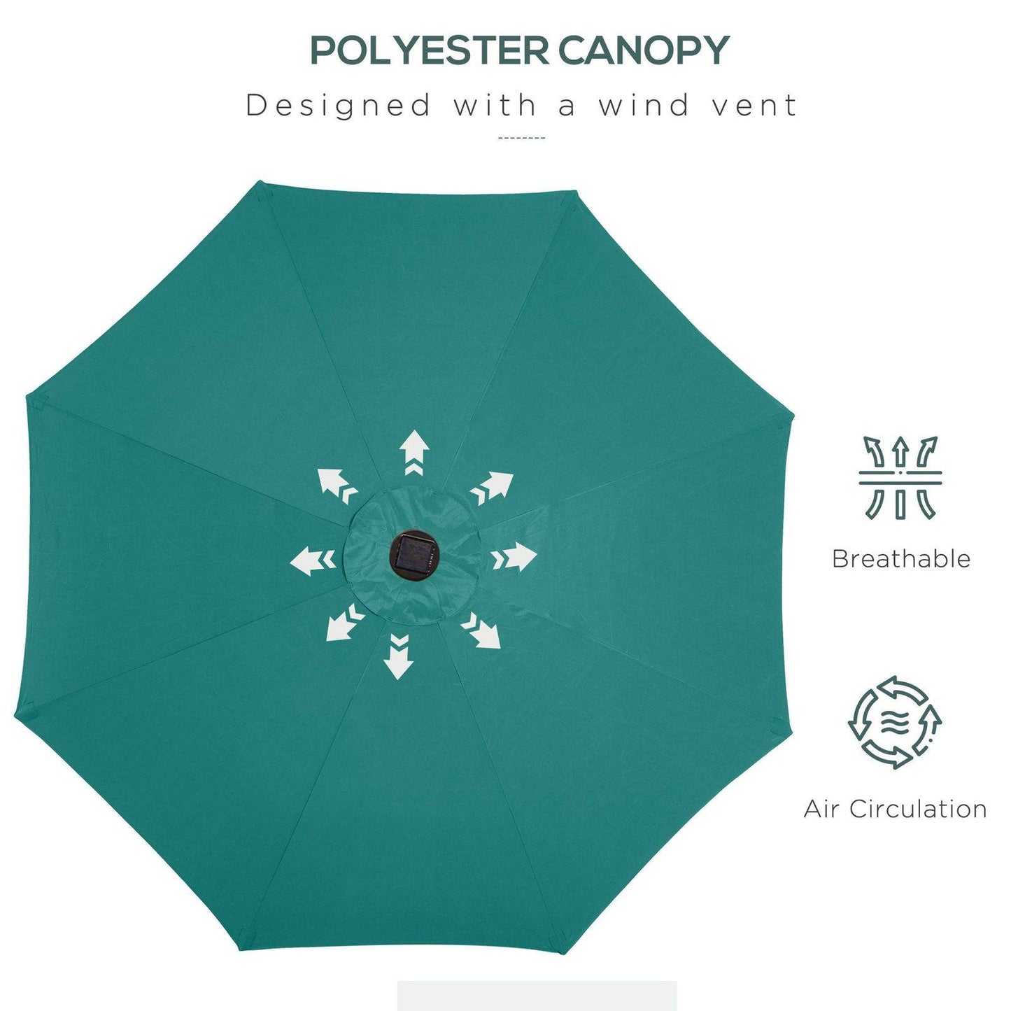 2.7m Patio LED Umbrella with Push Button Tilt/Crank 8 Rib Sun Shade Parasol