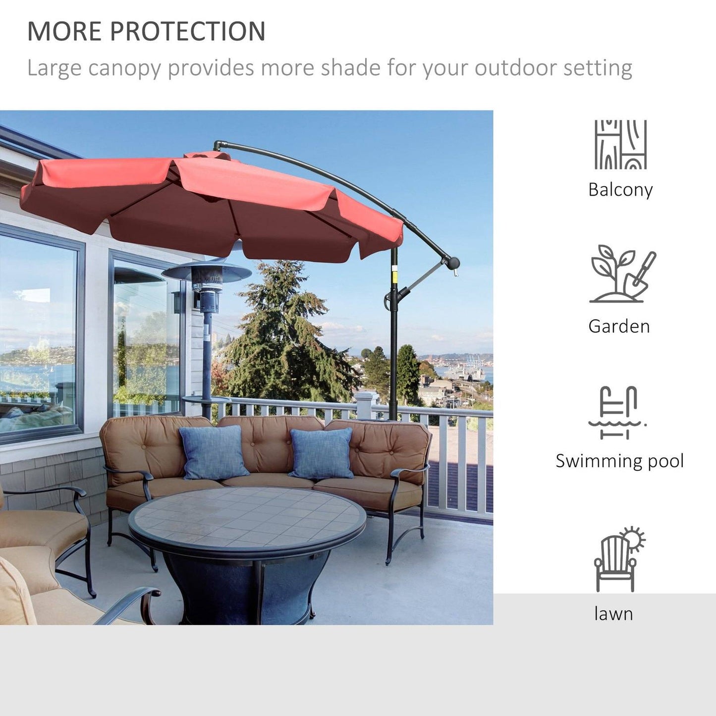 2.7m Garden Banana Parasol Cantilever Umbrella with Crank Handle and Cross Base for Outdoor