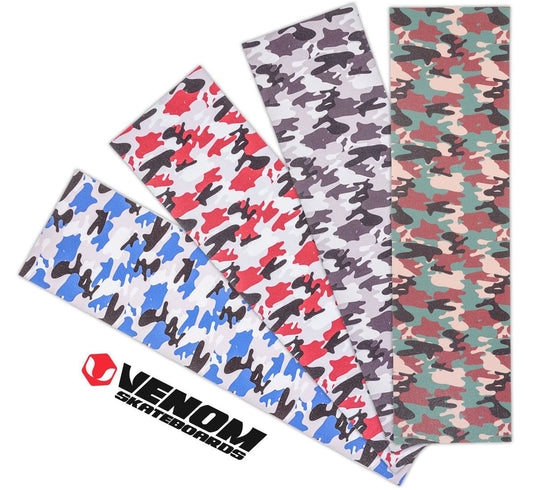 Venom Professional Grade Skateboard Griptape 9" x 33" - Camo - Blue/Grey