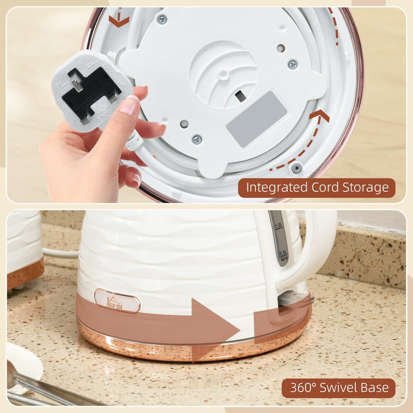 HOMCOM Electric Kettle, Fast Boil, 1.7L, 3kW, Swivel