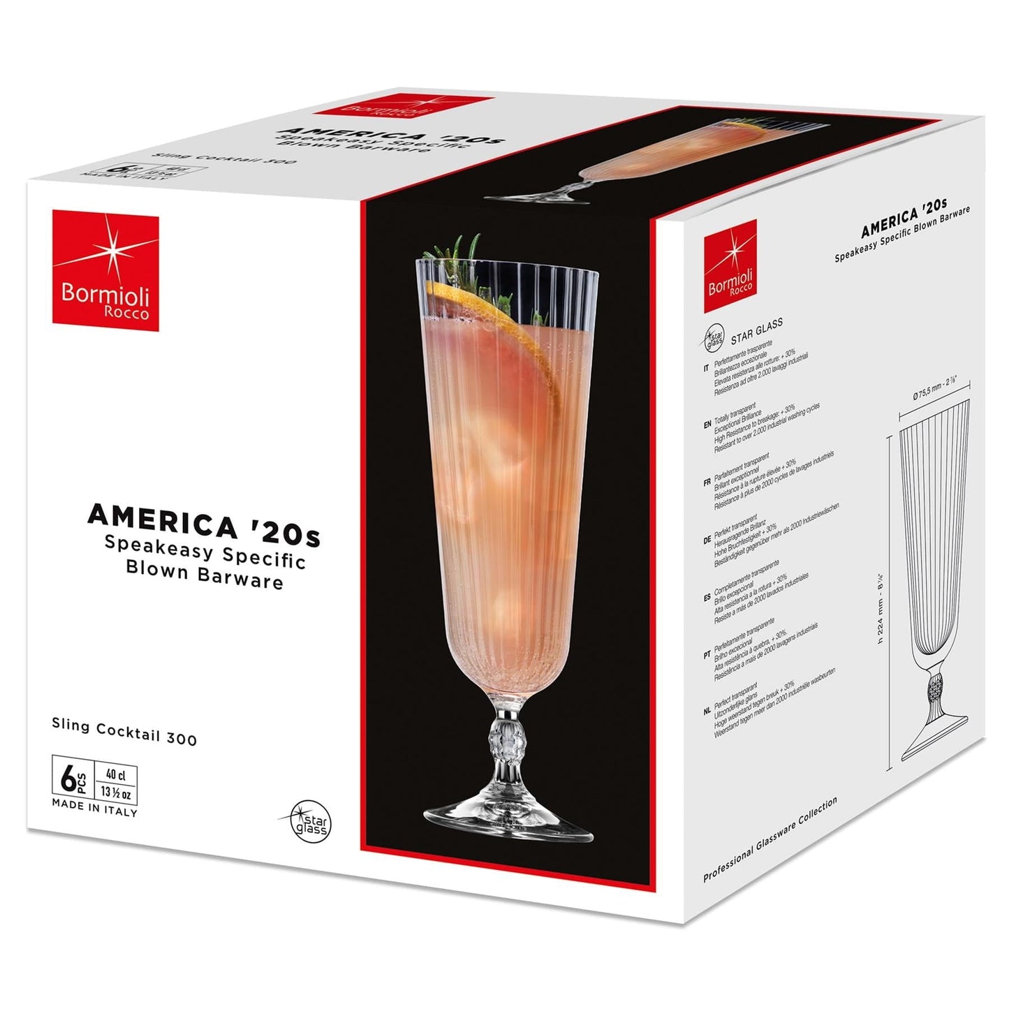 400ml America '20s Sling Cocktail Glasses - Pack of 6