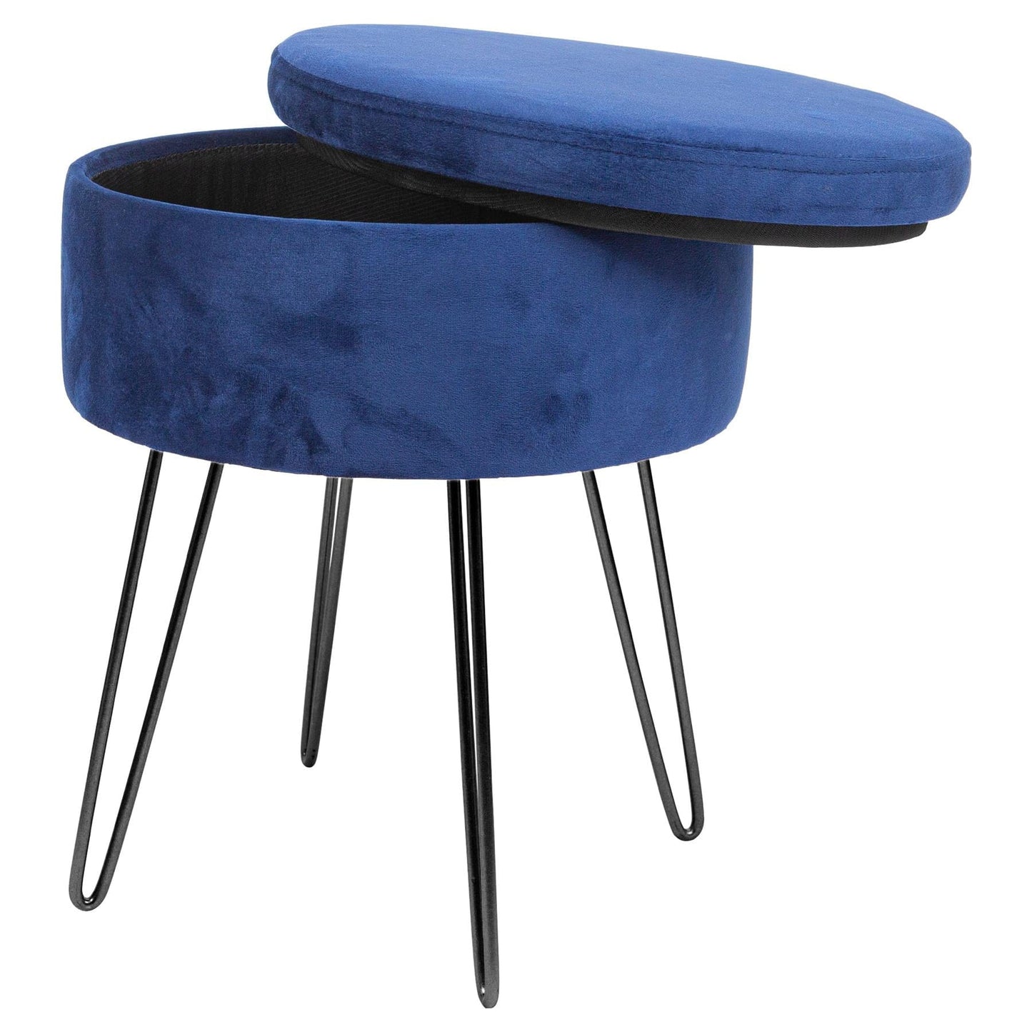 Blue Round Velvet Storage Footstool