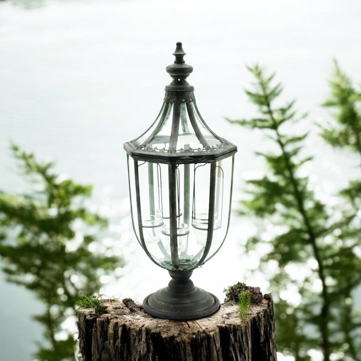 77CM GREY METAL GARDEN LANTERN W TEALIGHT