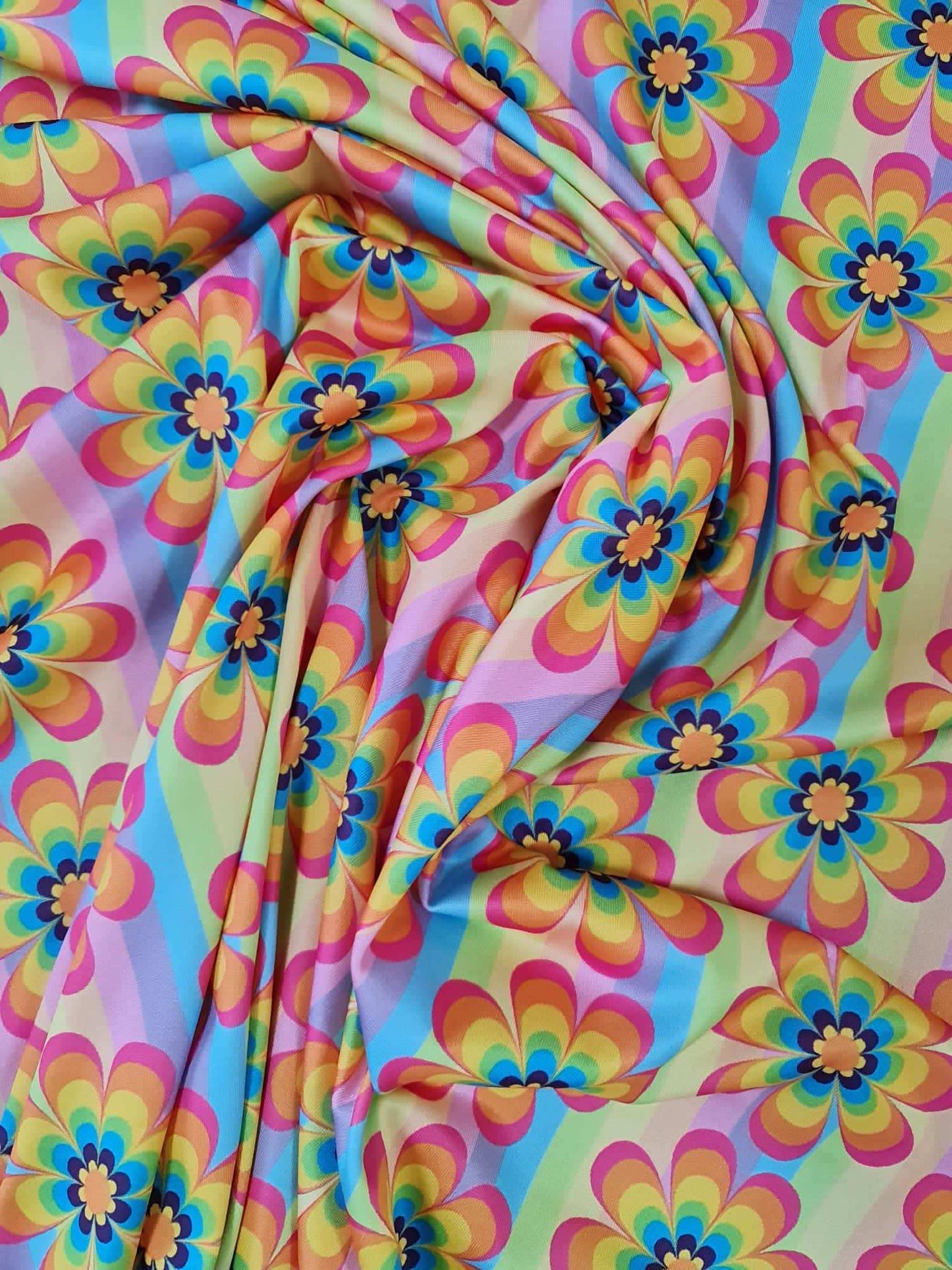 Rainbow Floral Fabric – Available in Satin, Crepe, Spandex & Chiffon | By Metre