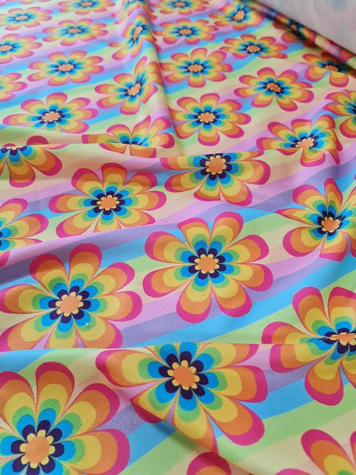 Rainbow Floral Fabric – Available in Satin, Crepe, Spandex & Chiffon | By Metre