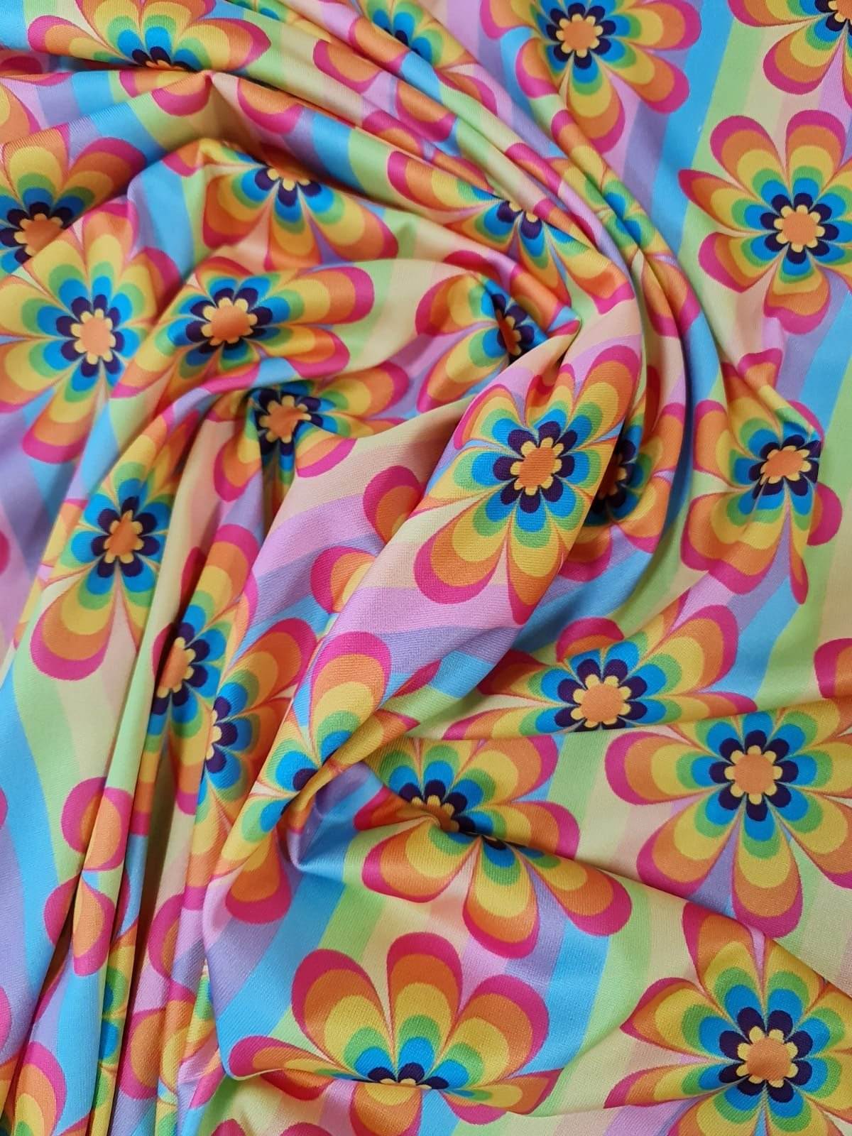Rainbow Floral Fabric – Available in Satin, Crepe, Spandex & Chiffon | By Metre