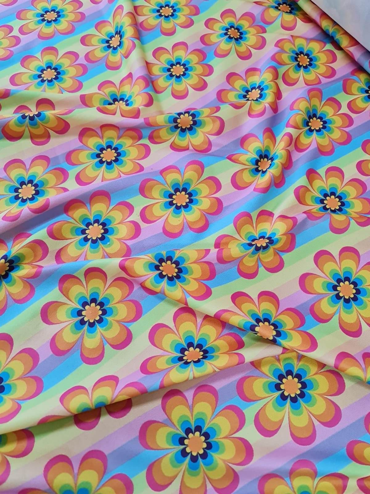 Rainbow Floral Fabric – Available in Satin, Crepe, Spandex & Chiffon | By Metre