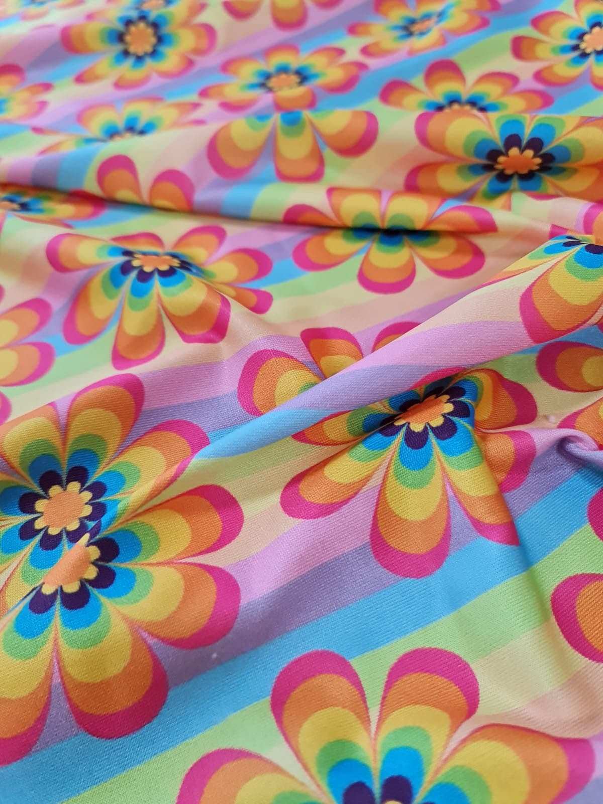 Rainbow Floral Fabric – Available in Satin, Crepe, Spandex & Chiffon | By Metre