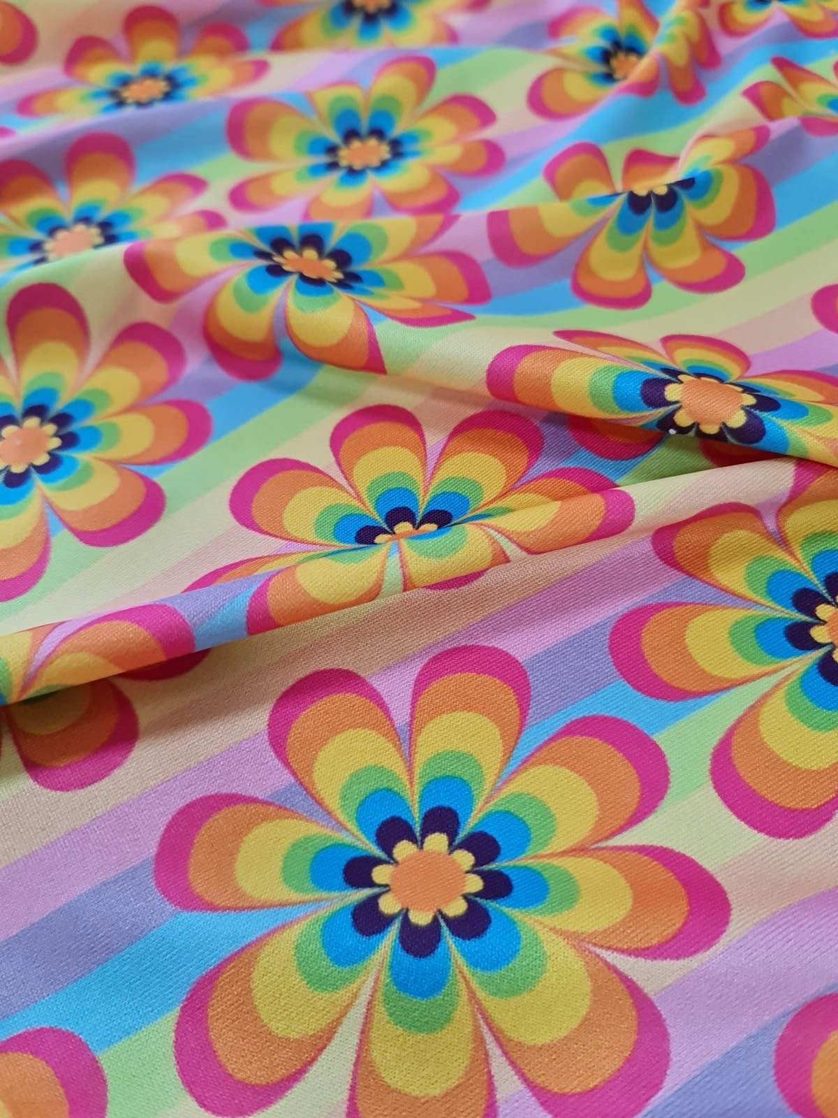 Rainbow Floral Fabric – Available in Satin, Crepe, Spandex & Chiffon | By Metre