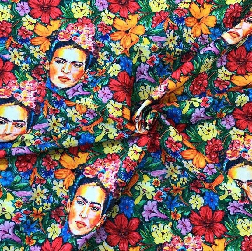 Frida Flowers Outdoor Fabric – Fabric by Metre, Options: Satin, Crepe, Spandex, Chiffon