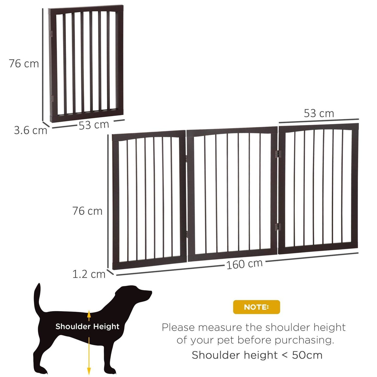 PawHut Pet Gate 160L×1.2D×76H cm Free Standing Folding Pet/Child Safety Fence-Dark Brown