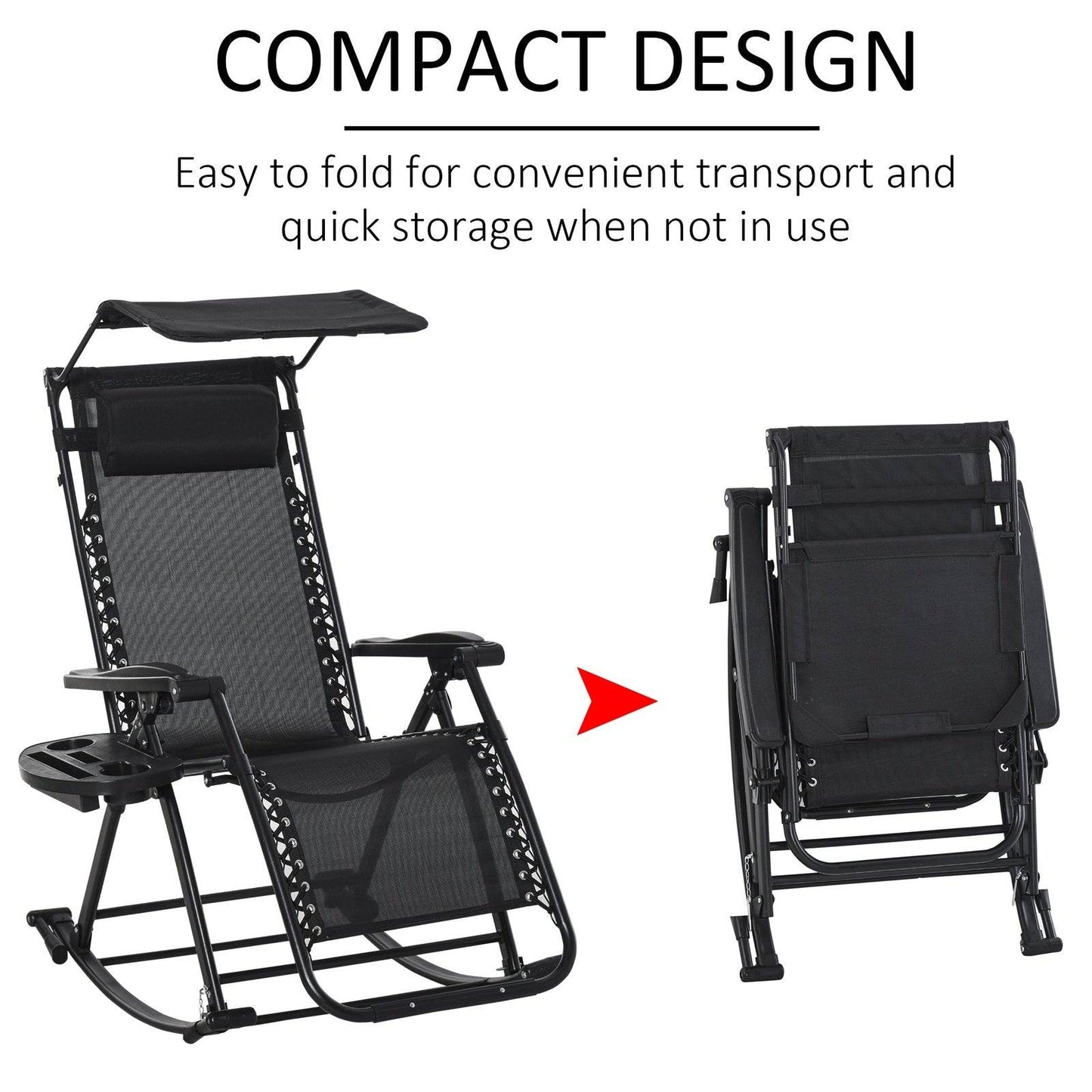 Folding Recliner Chair Outdoor Lounge Rocker Zero-Gravity Seat w/ Adjustable