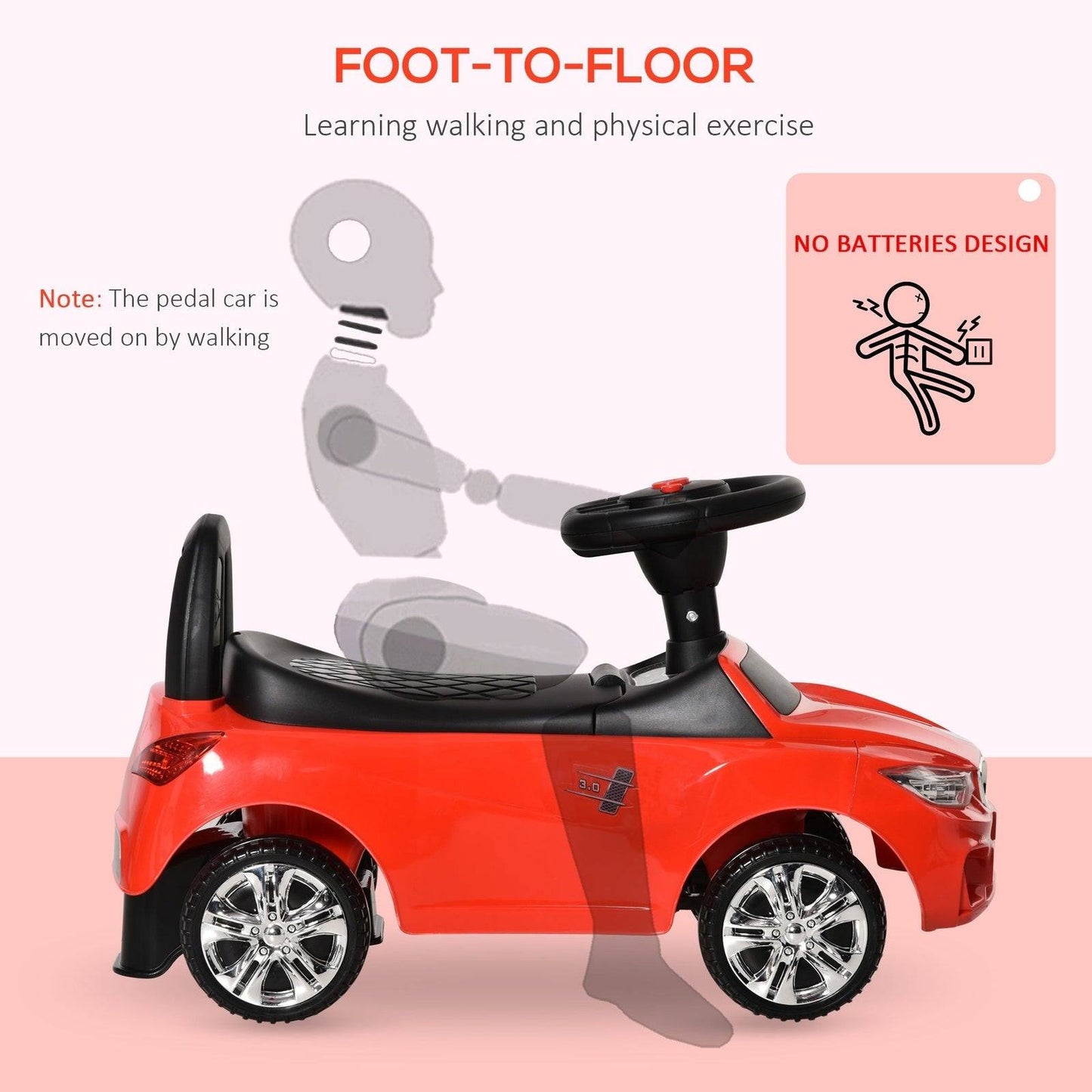 Ride on Sliding Car Baby Walker Horn Music Working Lights Storage No Power Red
