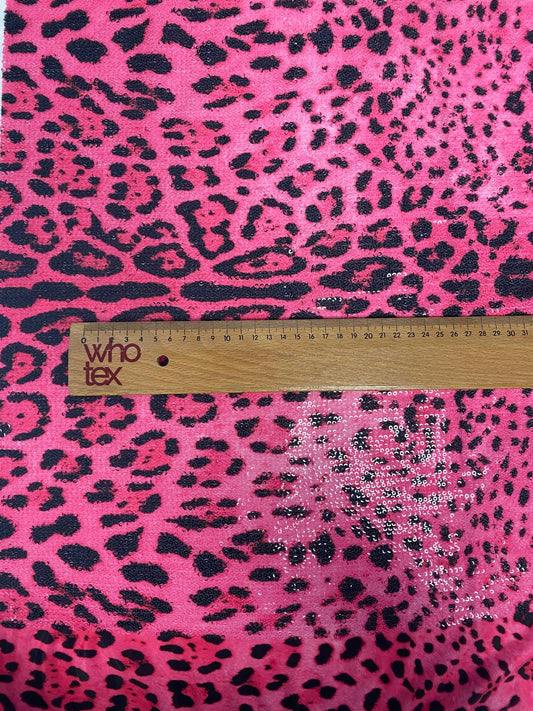 Fuchsia Leopard Sequin Fabric for Party Fashion