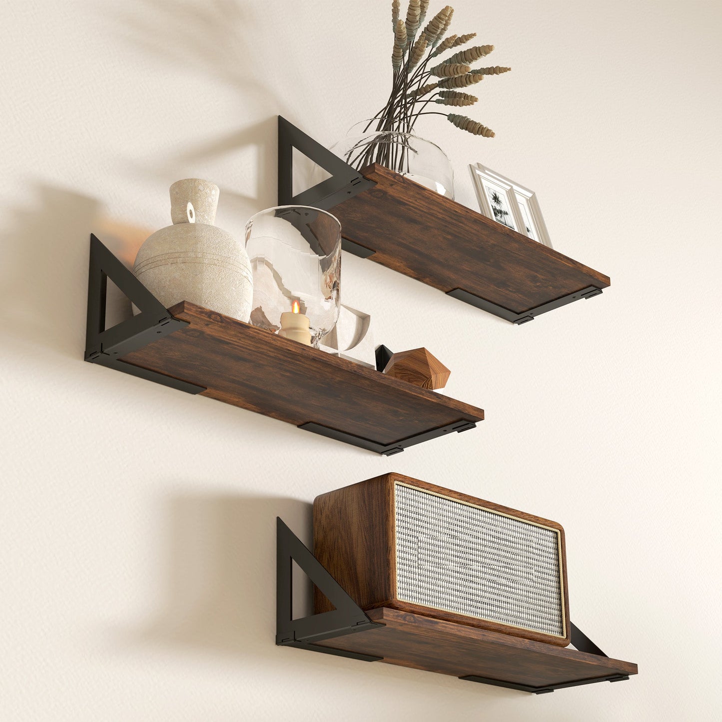 HOMCOM Set of 3 Vintage Wall Shelves for Living Room Rustic Brown