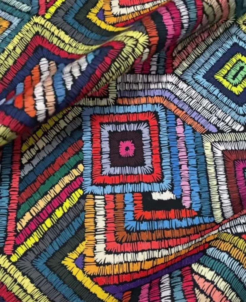 Geometric Colorful Wave Fabric – Custom Printed Fabric, Choose Material by Metre