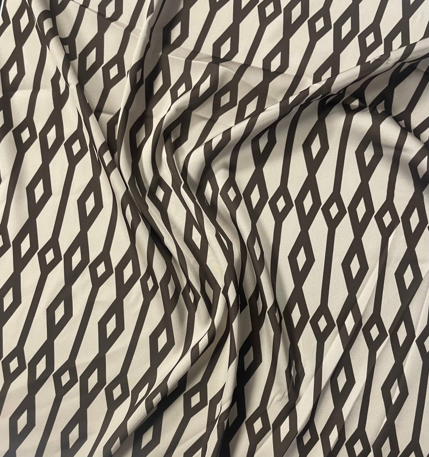 Geometric Diamond Fabric – Black & Beige Minimal Print by the Metre