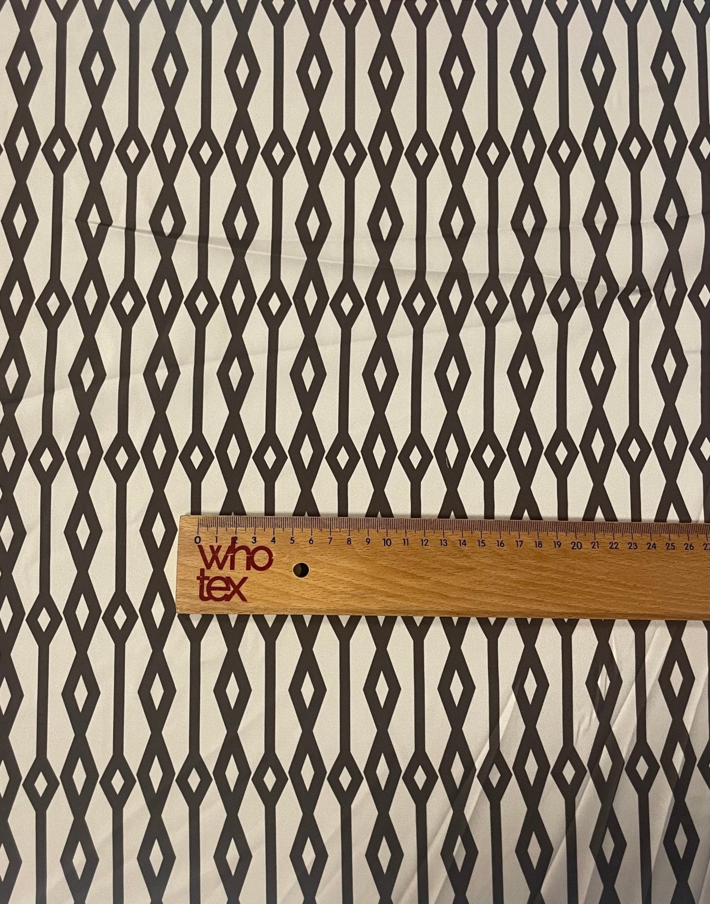 Geometric Diamond Fabric – Black & Beige Minimal Print by the Metre