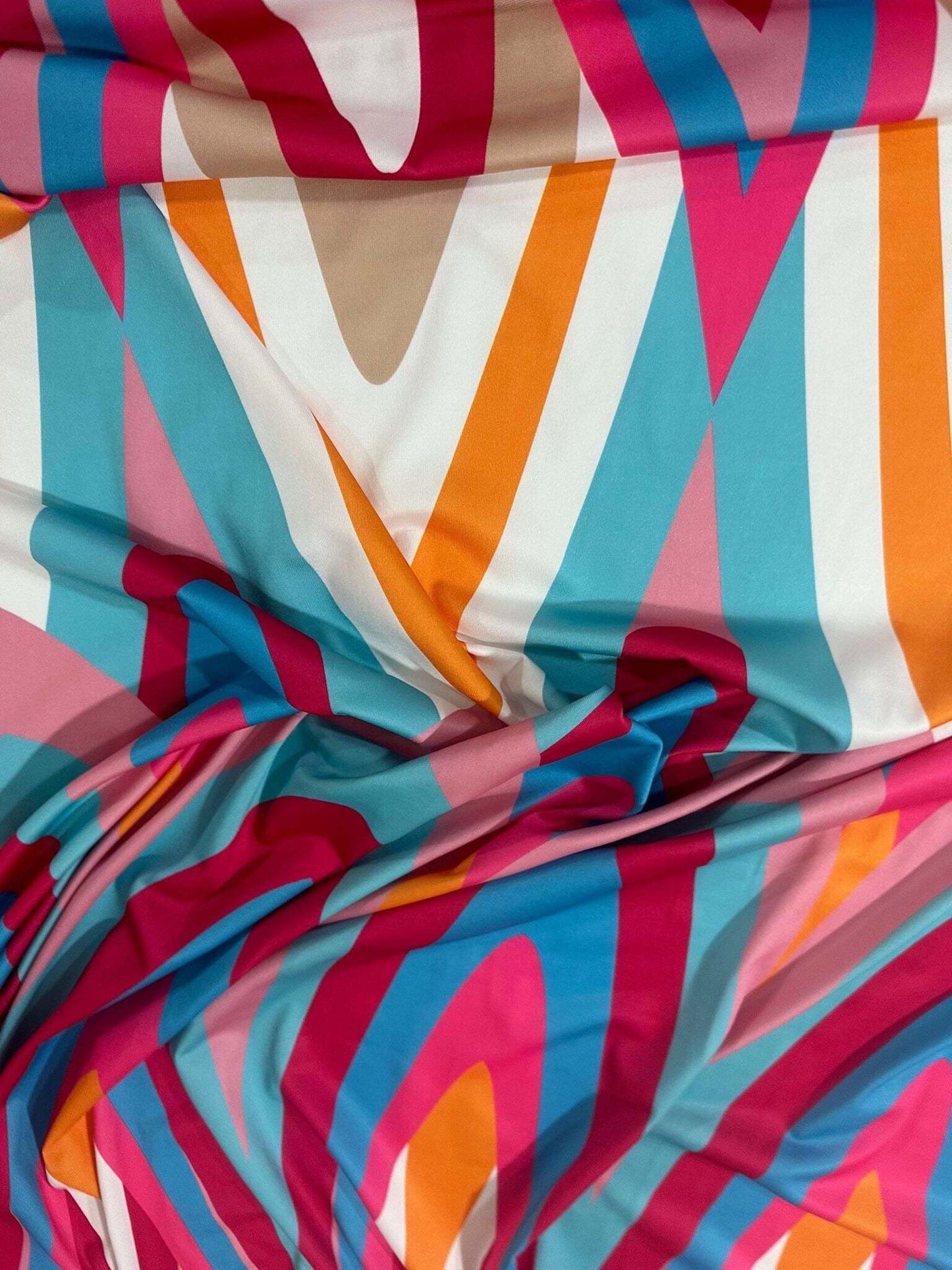 Geometric Print Fabric – Fabric by Metre, Options: Satin, Crepe, Spandex, Chiffon