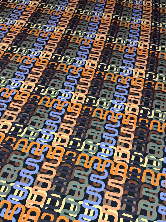 Geometric Retro Chain Link Pattern Fabric – Multiple Fabric Options, Sold by Metre