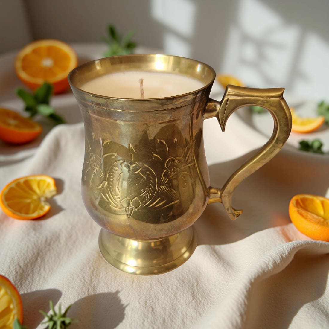Repurposed Bronze Goblet Candle – Winter Clementine