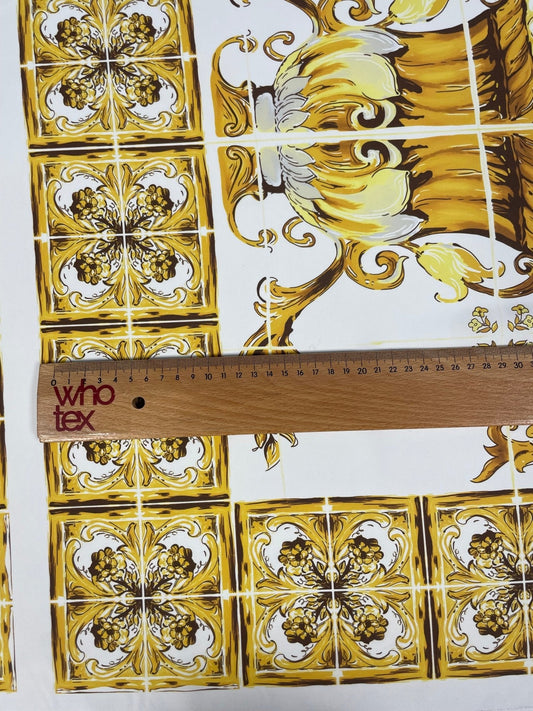 Gold Baroque Floral Crepe Fabric by the Metre – Luxury Dressmaking