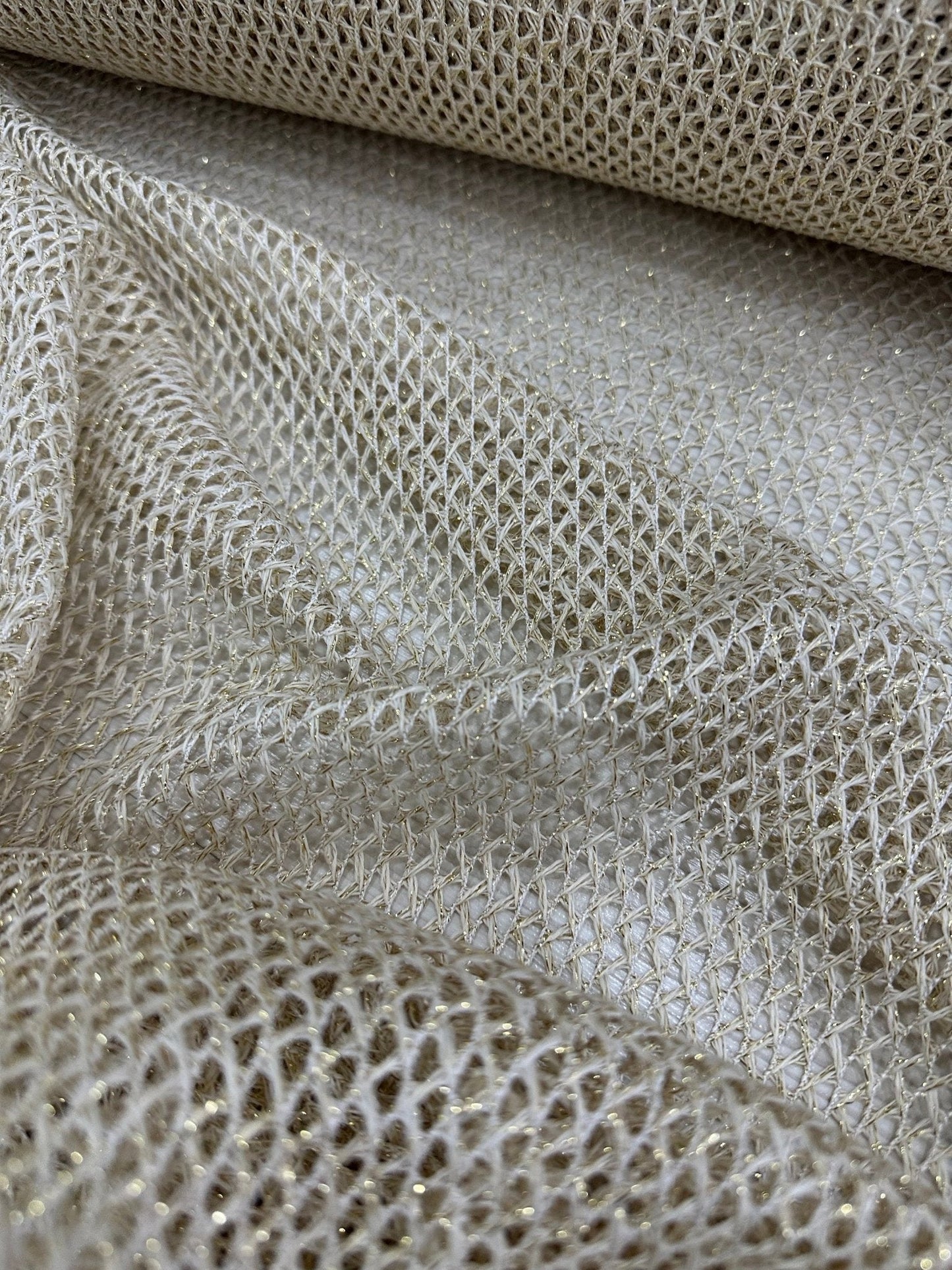 Shimmering Gold Fishnet Mesh Fabric for Elegant Crafts and Designs