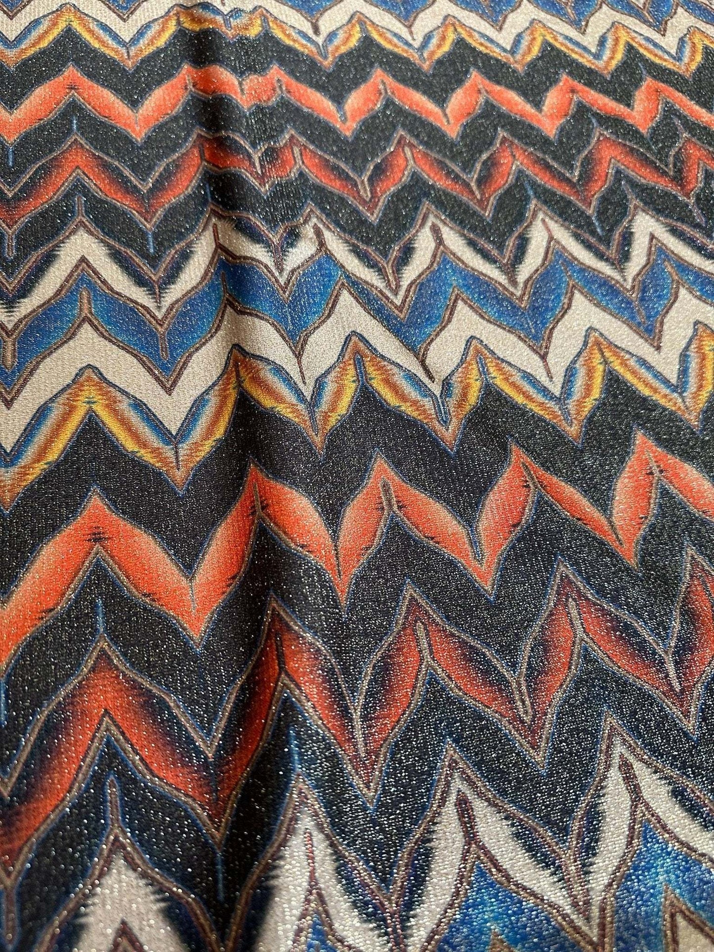 Glitter Fabric Black  Orange Zigzag Pattern