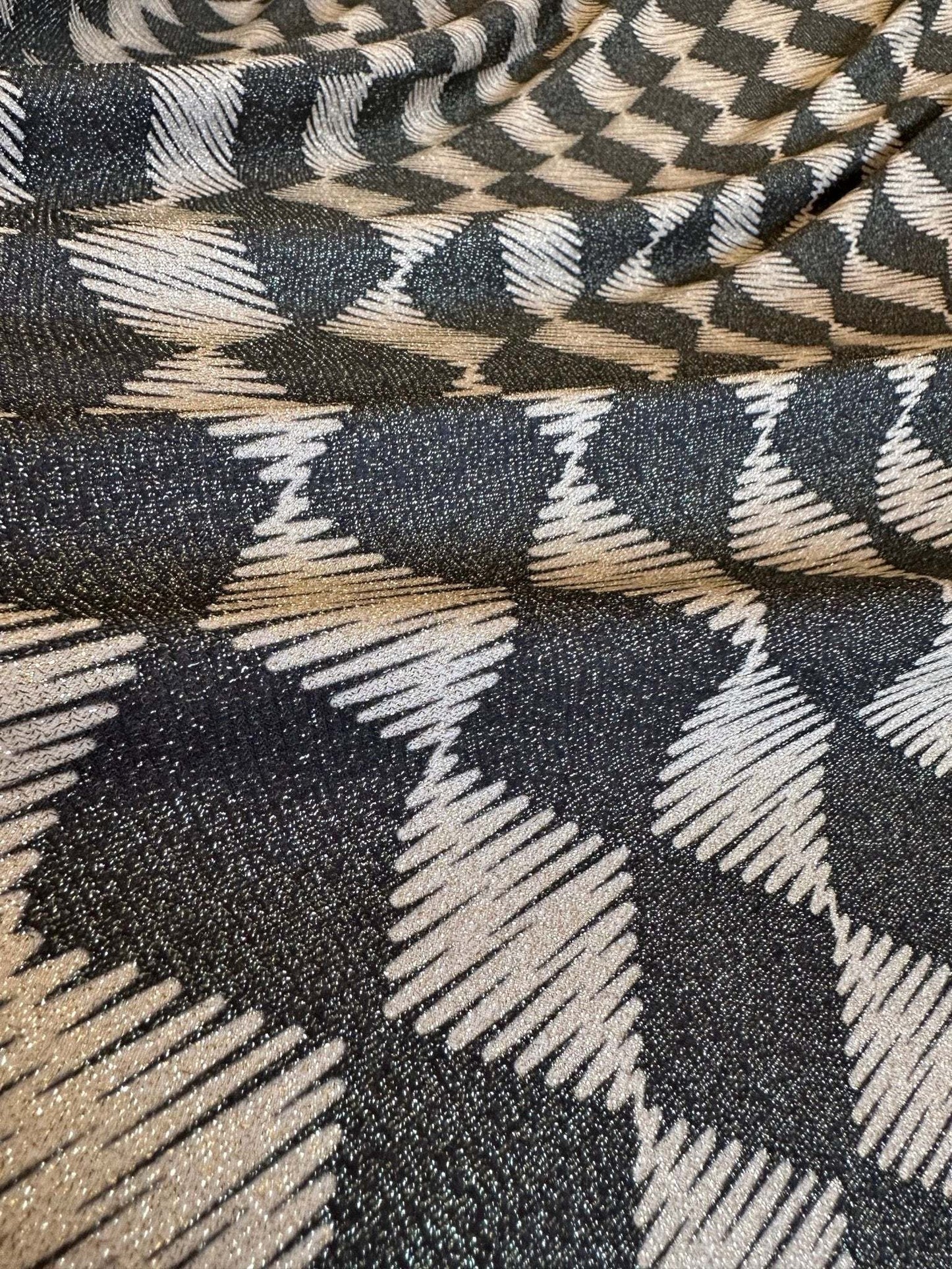 Gold Lurex Glitter Fabric - 4-Way Stretch Diamond Pattern Material