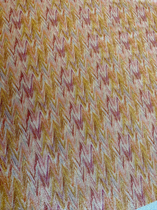 Gold Lurex Stretch Fabric - Glitter Orange Zigzag Pattern