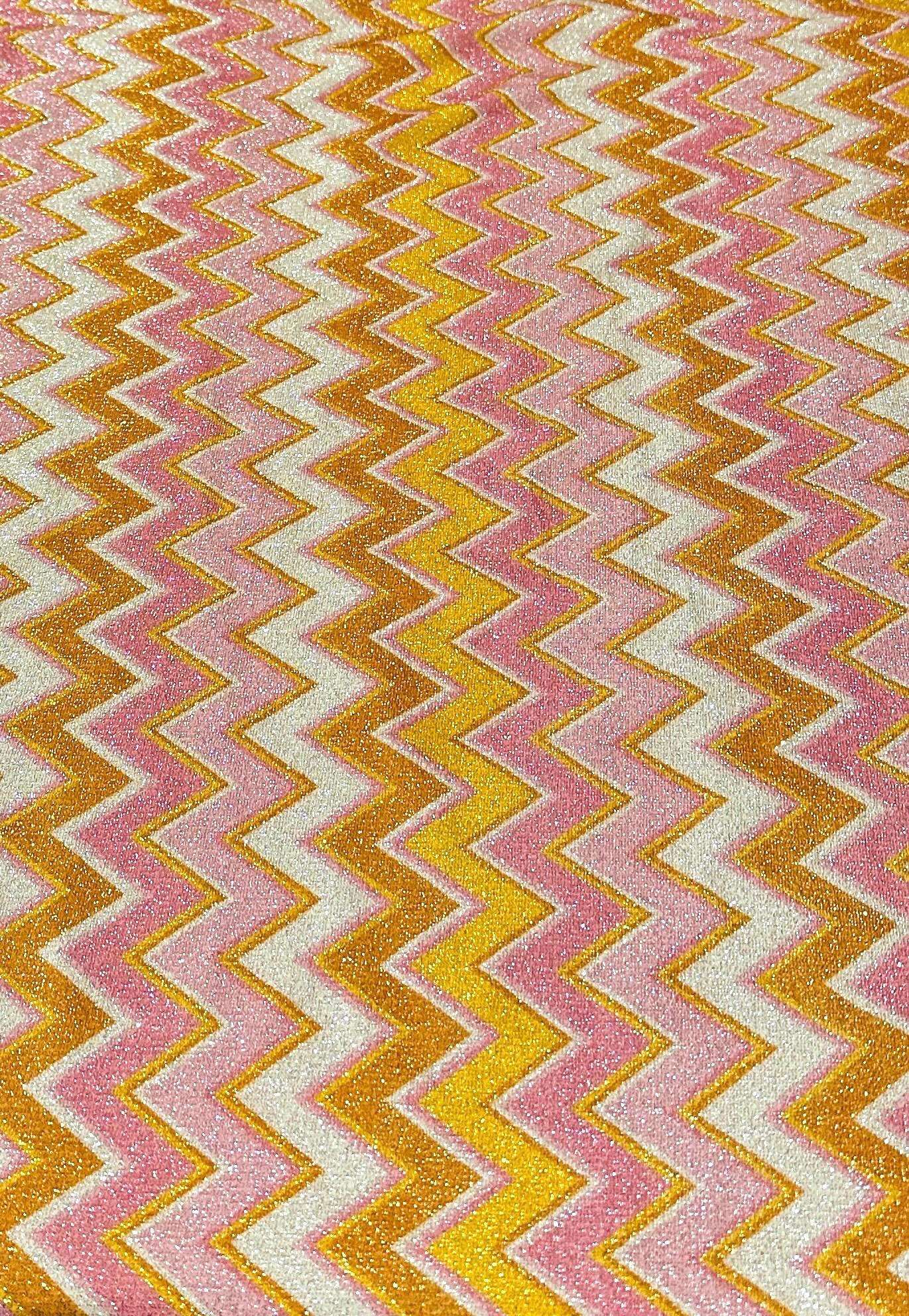 Pink Orange Zigzag Glitte Stretch Fabric