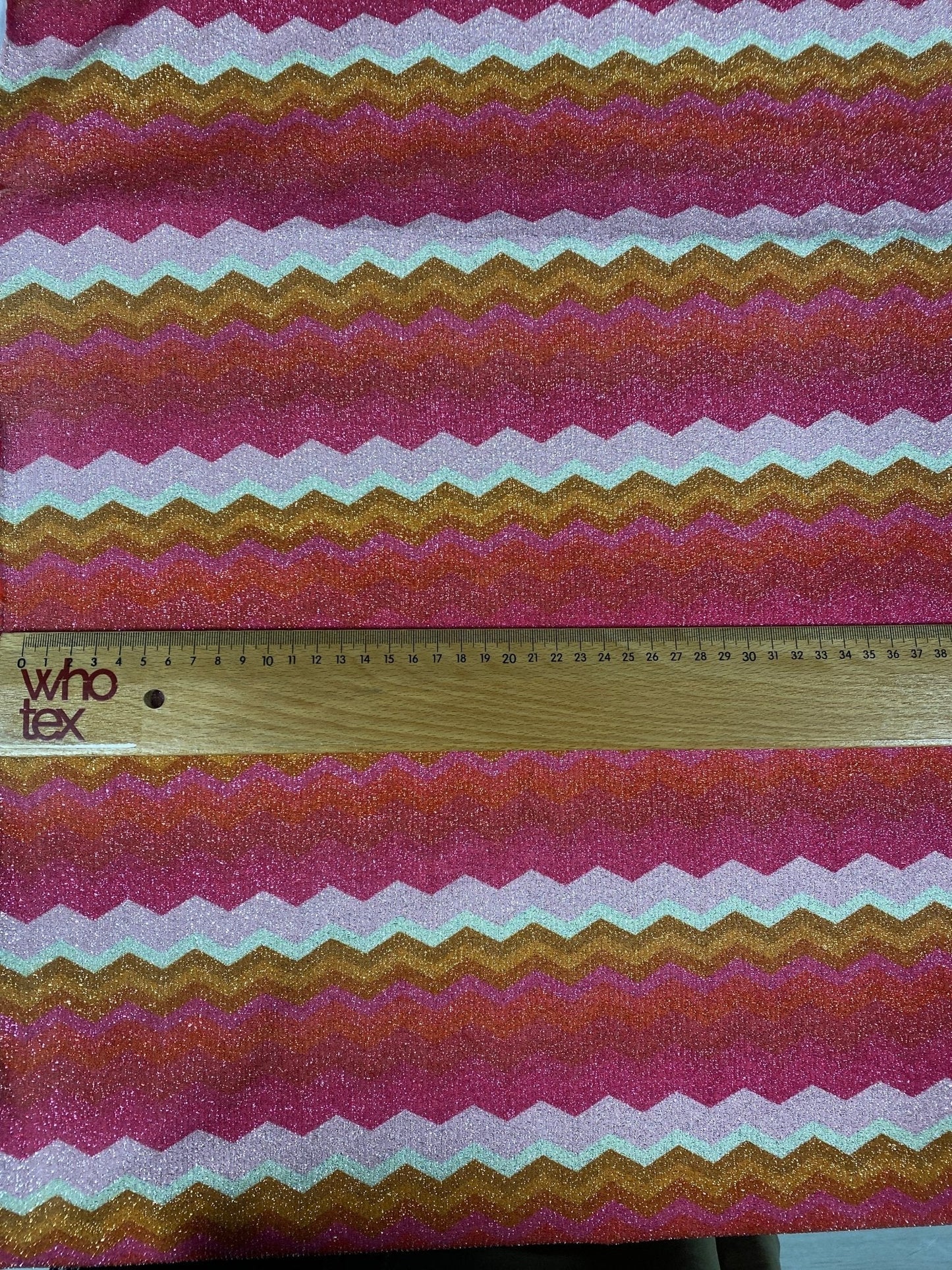 Gold Lurex Pink Zigzag Knit Fabric