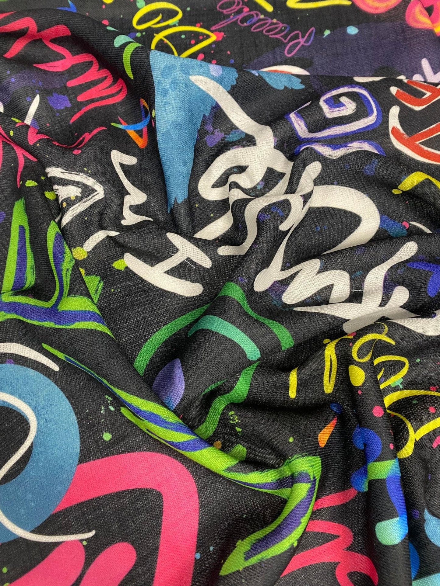 Graffiti Print Linen Fabric by the Metre