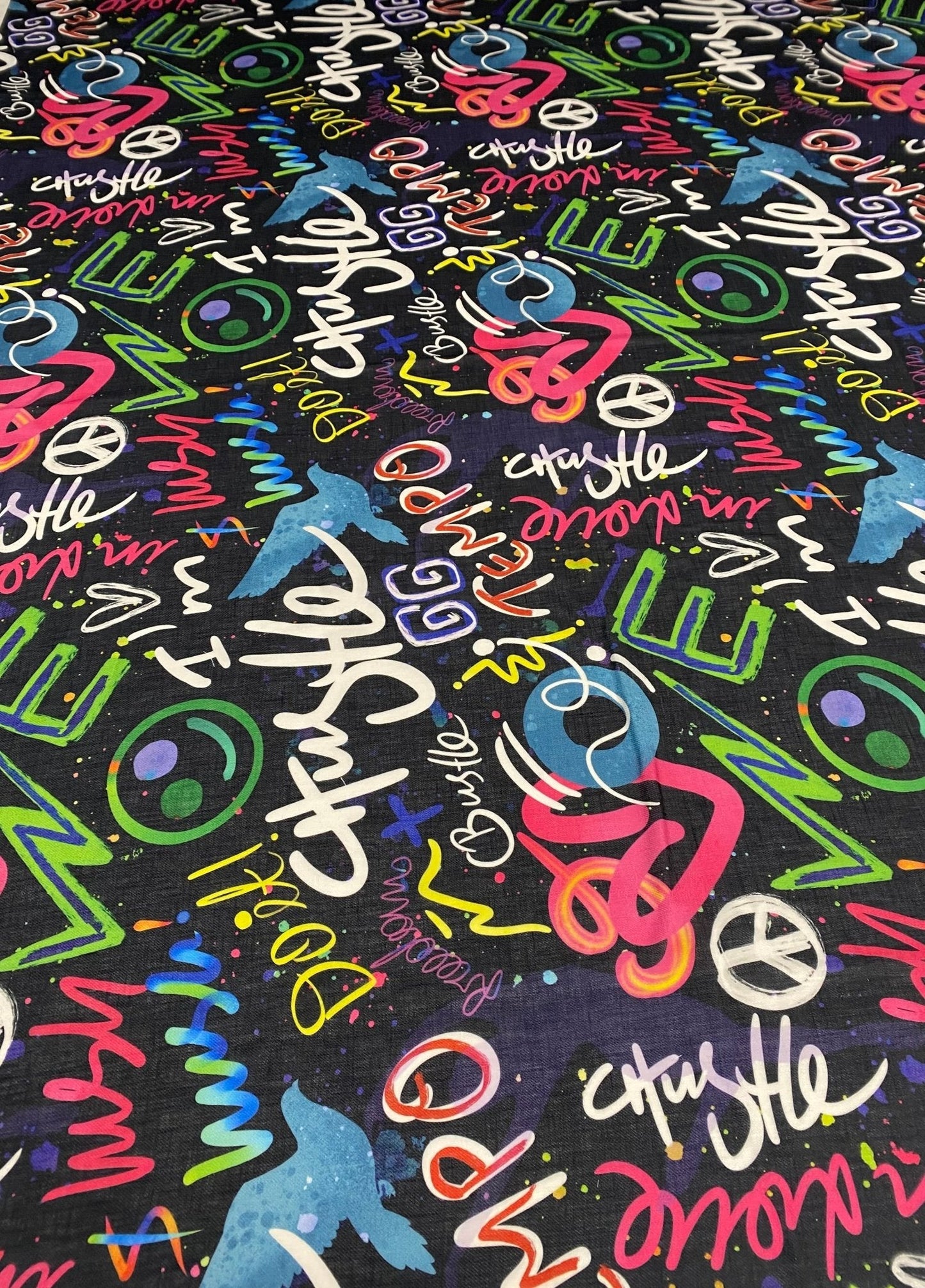 Graffiti Print Linen Fabric by the Metre