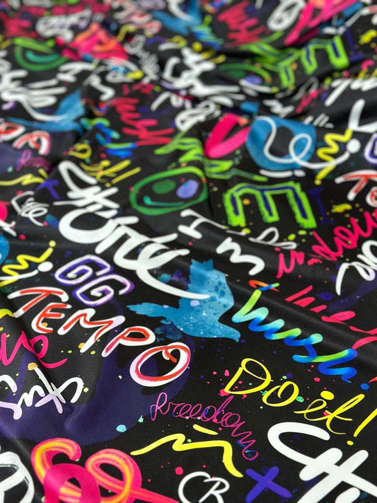 Graffiti Street Art Fabric – Multiple Fabric Options, Sold by Metre