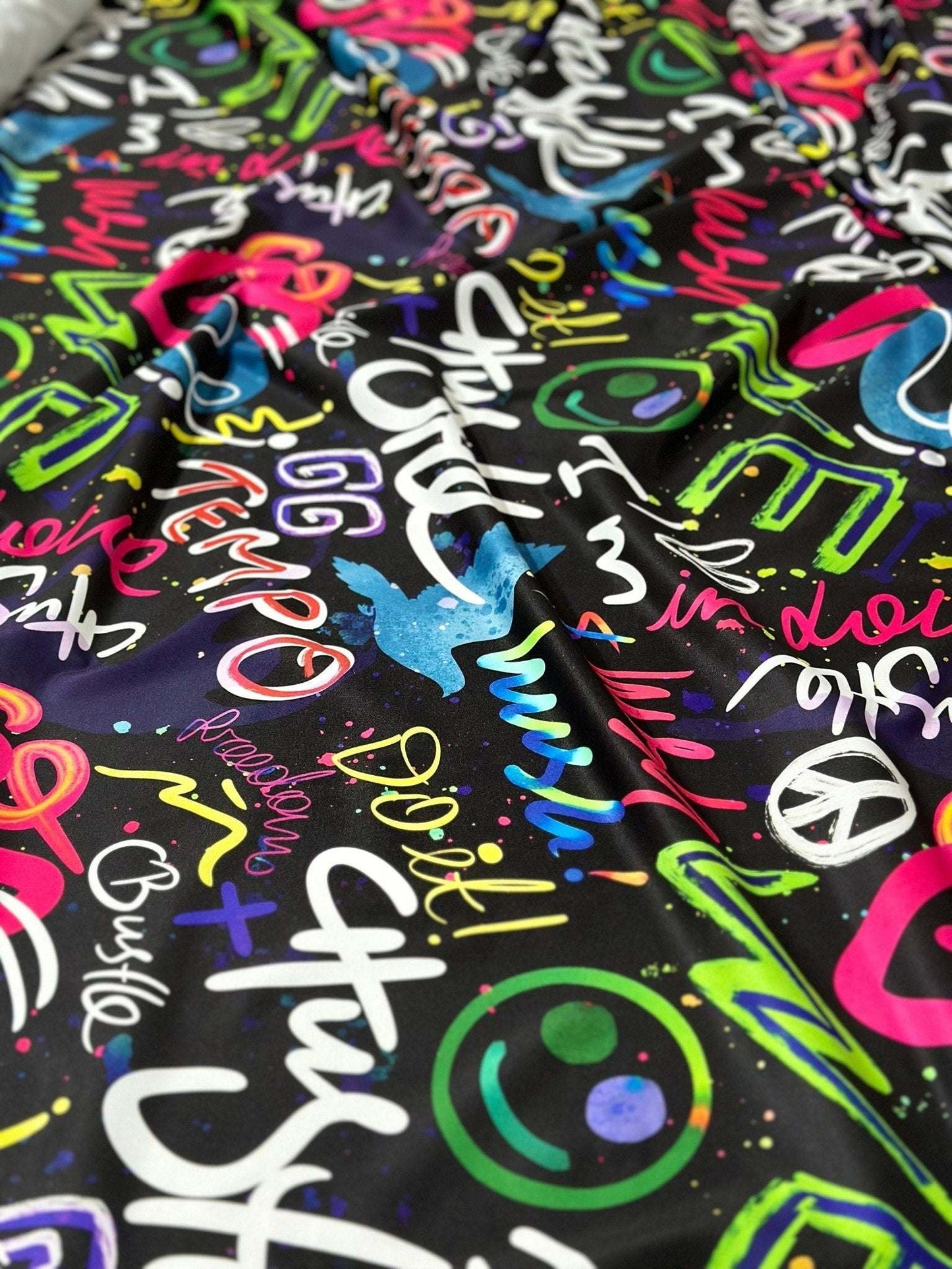 Graffiti Street Art Fabric – Multiple Fabric Options, Sold by Metre