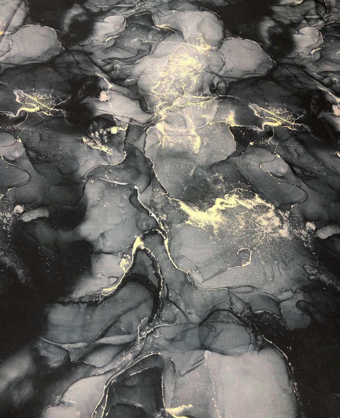 Gray Tie Dye Fabric with Gold Accents