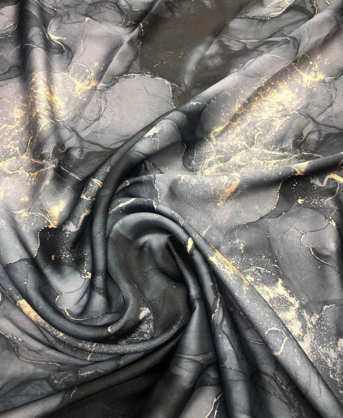 Gray Tie Dye Fabric with Gold Accents