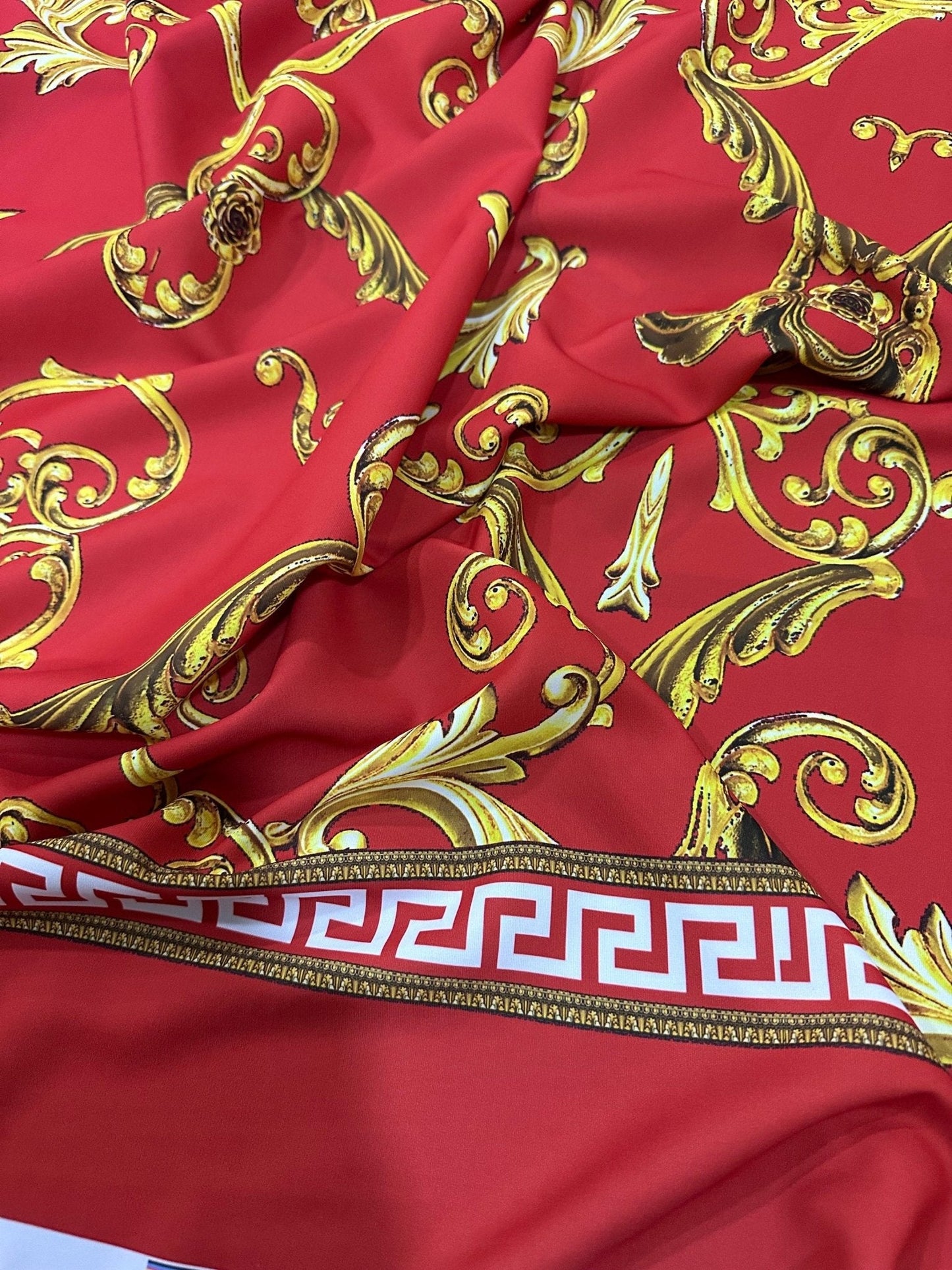 Greek Key Red Fabric
