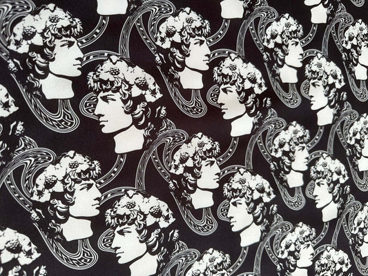 Greek Crepe Fabric Youth Pattern Black  White Rome Design – Custom Printed Fabric on Satin, Crepe, Spandex or Chiffon