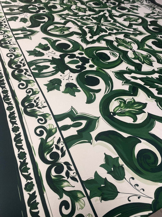 Green Baroque Floral Fabric – Custom Printed Fabric, Choose Material by Metre