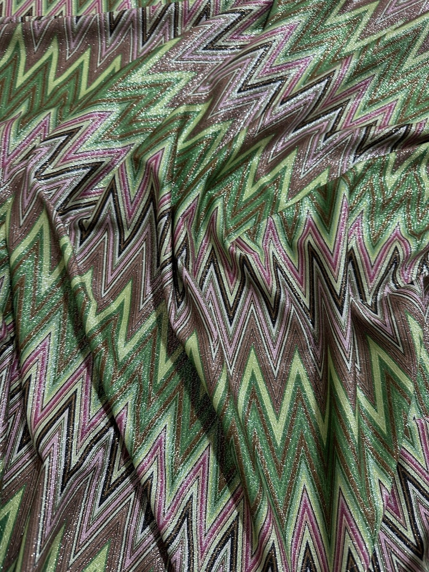Green Zigzag Lurex Knit Fabric