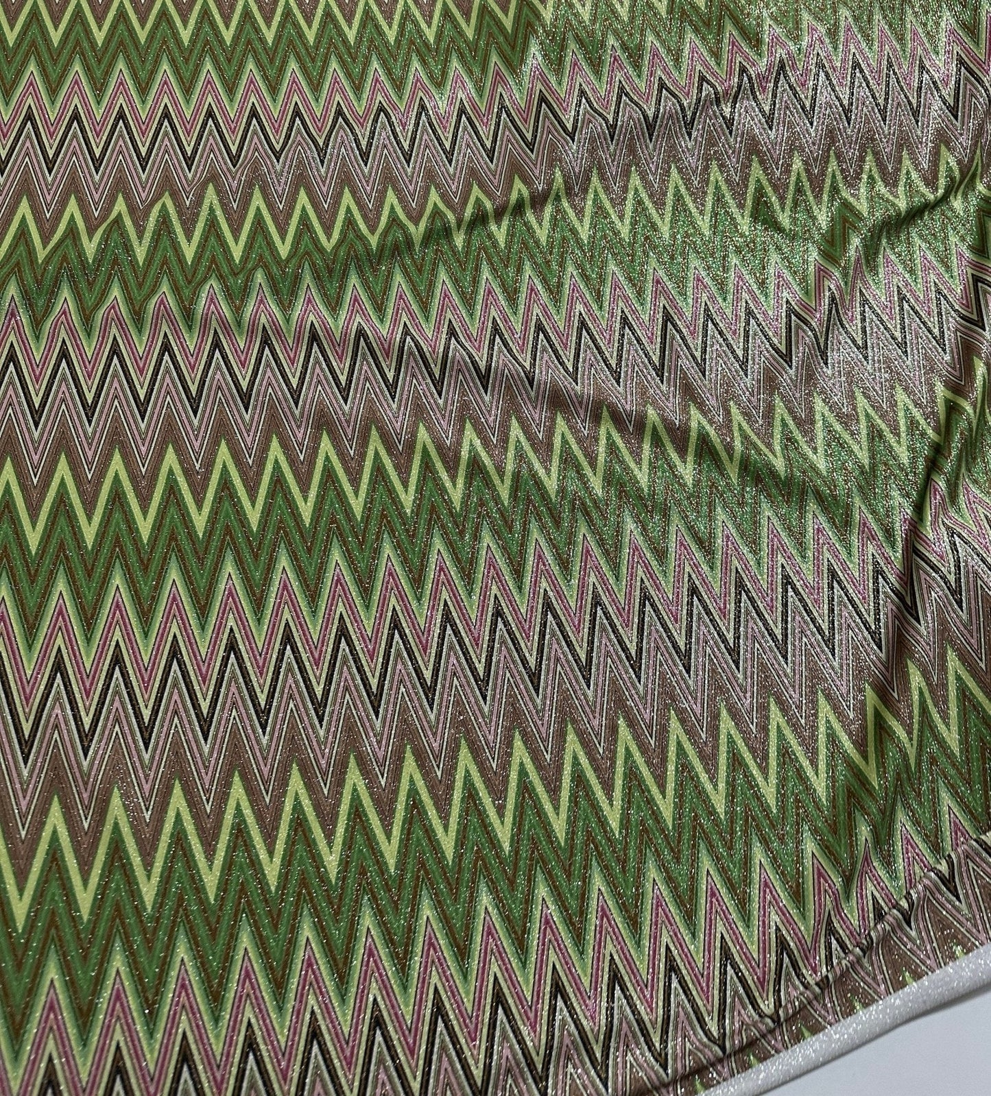 Green Zigzag Lurex Knit Fabric