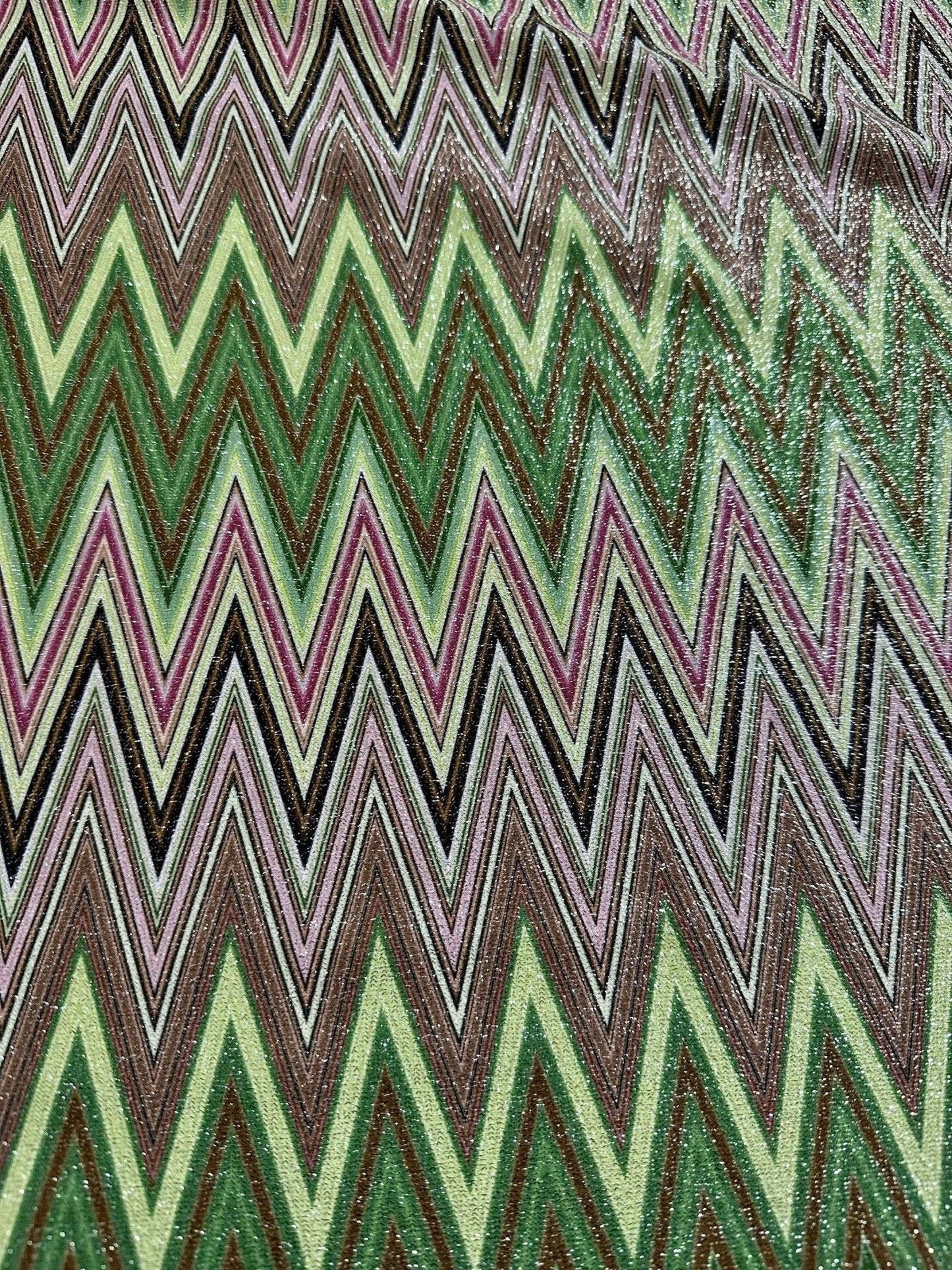 Green Zigzag Lurex Knit Fabric
