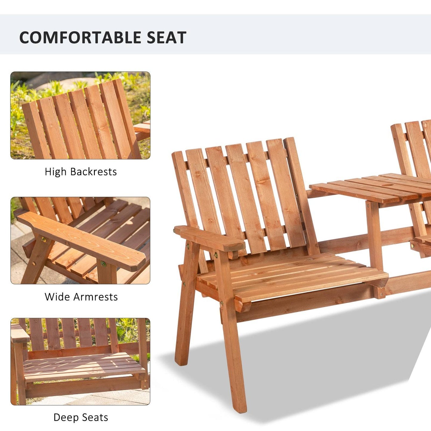 2 Seater Fir Wood Bench w/ Centre Table