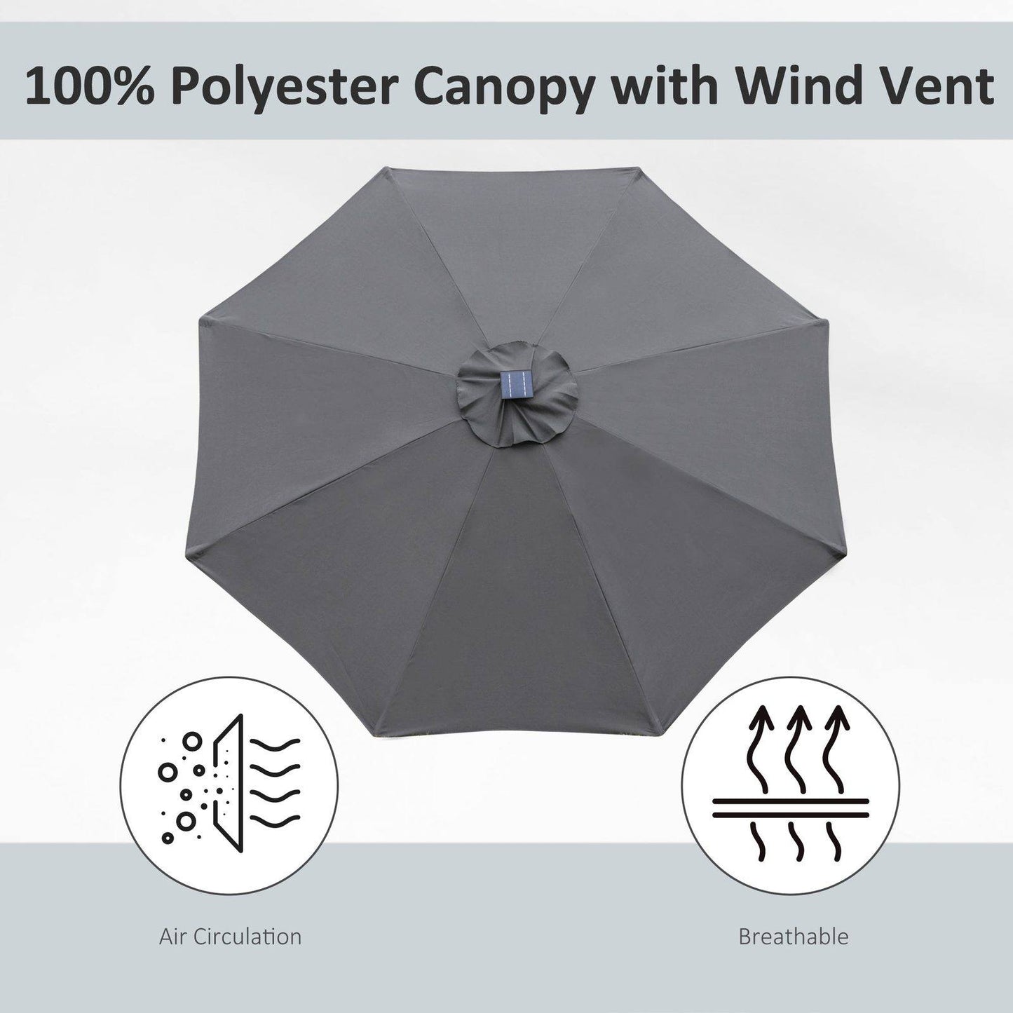 2.7m Garden Parasol Sun Umbrella w/ LED Solar Light Angled Canopy Grey